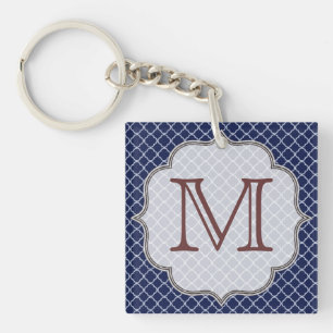 Navyblaue Viertelvierblatt-Lattice-Monogramm-Schlü Schlüsselanhänger