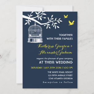Navyblaue Vintage-Vogelkäfig-Hochzeitseinladung Einladung