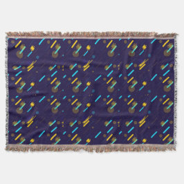 Navyblaue Webdecke mit einem farbenfrohen Muster Decke