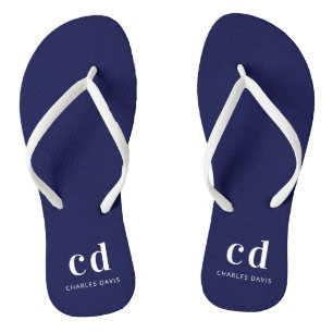 Navyblaue weiße Monogramm-Initialen Name Flip Flops
