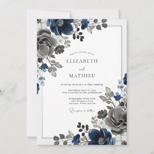 Navyblaue winterliche Hochzeit im großen Stil Einladung