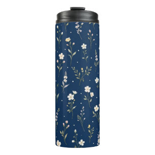 Navyblaue zarte Wildblumenmuster-Thermal Thermosbecher