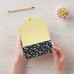 Navyblaue Zitronenkunst – Erfrischendes Zitrusdesi All In One Einladung