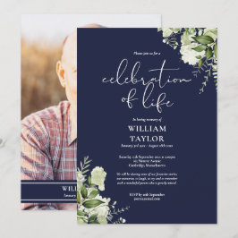 Navyblauer Gedenkfotos mit Grün Einladung