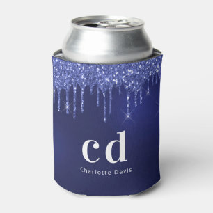 Navyblauer Glitter tropft weißer Monogramm-Name Dosenkühler