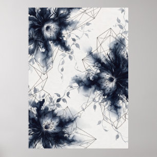 Navyblauer Pfingstrosengeometrischer Blumenposter Poster