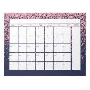 Navyblauer Rosa Glitter-Monatskalender Notizblock