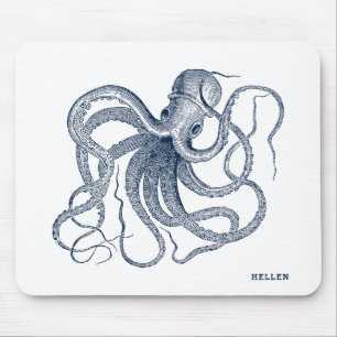 Navyblauer Vintage-Oktopus Mousepad