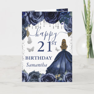 Navyblaues Kleid Blonde Prinzessin Geburtstag Karte