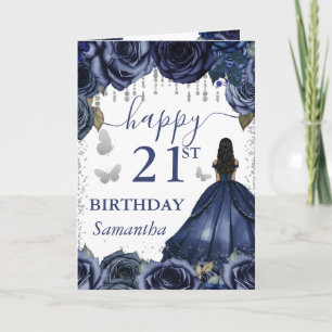 Navyblaues Kleid Dunkle Haut Prinzessin Geburtstag Karte