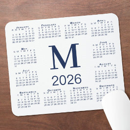 Navyblaues Monogramm 2026-Kalender auf Weiß Mousepad