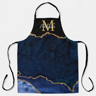 Navyblaues und goldenes Marmor-Achat Schürze