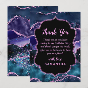 Navyblaues und violettes glitzerndes Ozean-Achat-G Dankeskarte