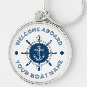 Navyblaues und weißes Steuerrad weiß und Bootsanke Schlüsselanhänger