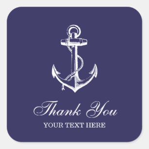 Navyblaues Vintage-Anker-Dankeschön Quadratischer Aufkleber