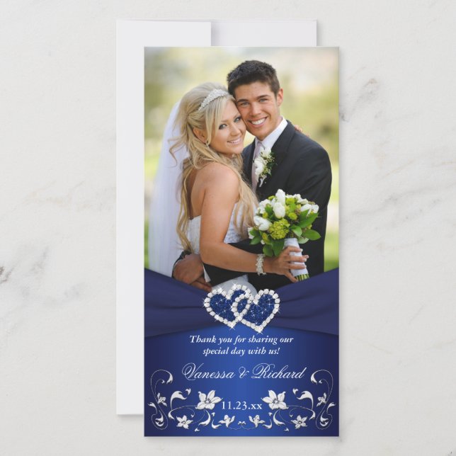 Navyl Blue Silvee Floral Hearts Mariage Carte phot (Devant)