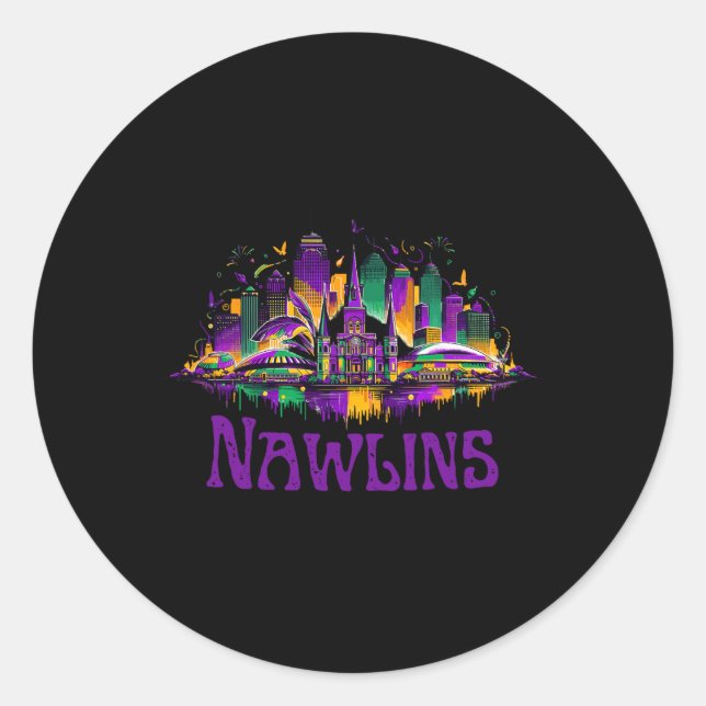 Nawlins New Orleans Cityscape Mardi-gras Souvenir  Runder Aufkleber (Vorderseite)