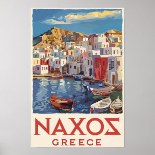 Naxos Greece Painterly Travel Art Vintag Poster