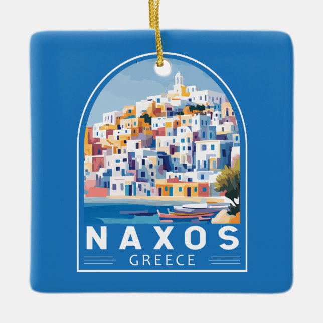 Naxos Griechenland Illustration Travel Art Vintag Keramikornament (Vorderseite)