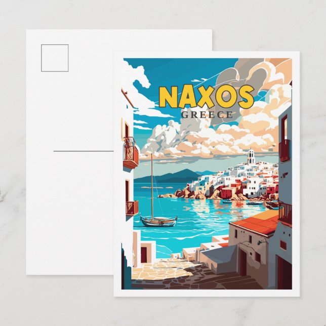 Naxos Griechenland Vintage-Reise-Abbildung Postkarte (Vorne/Hinten)