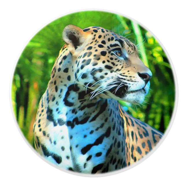 Nayla der Jaguar Keramikknauf (Vorderseite)