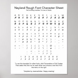 Nayland Rough Schriftart Character Sheet for Zazzl Poster