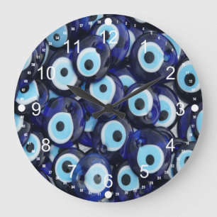 Nazar Amulets Evil Eye Stones Blue Pattern Große Wanduhr