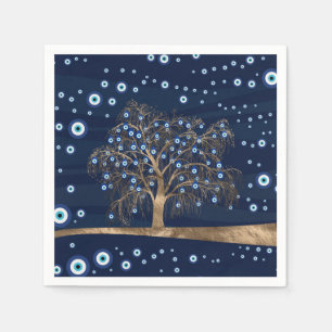 Nazar Charm Tree - Gold auf Dunkelblau Serviette