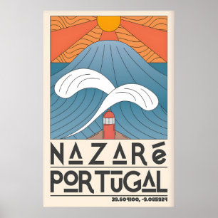 Nazare Portugal Ozeandruck - Minimalistische Welle Poster