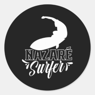 Nazaré Surfer Welle Surfen Wellenreiten Runder Aufkleber