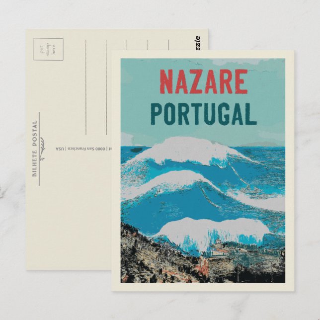 Nazare's Größte Waves in der Welt Illustration Postkarte (Vorne/Hinten)