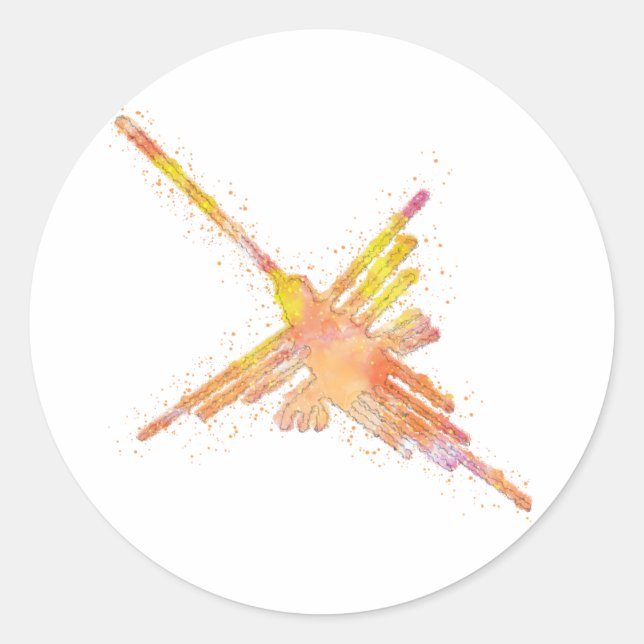 Nazca Lines Hummingbird Aquarell drucken Runder Aufkleber (Vorderseite)