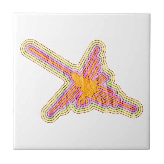 Nazca Lines Hummingbird mit zerknittertem Papieref Fliese (Vorderseite)
