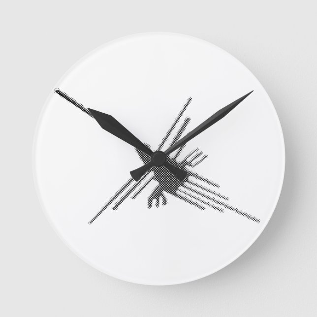 Nazca Lines Hummingbird Newsprint Runde Wanduhr (Vorderseite)