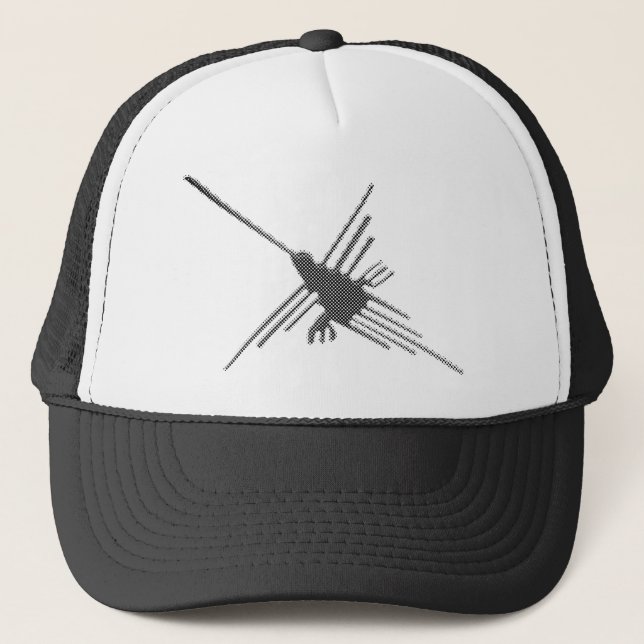 Nazca Lines Hummingbird Newsprint Truckerkappe (Vorderseite)