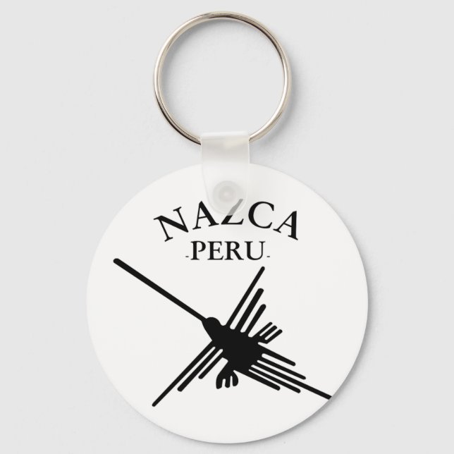 Nazca Peru Hummingbird mit geschwungenem Text Schlüsselanhänger (Vorderseite)