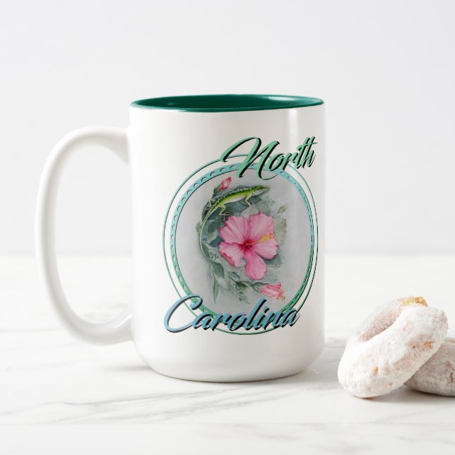 NC Anole & Hibiskus Zweifarbige Tasse (Mit Donut)