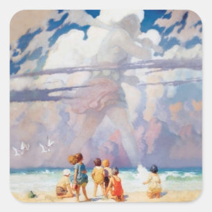 NC Wyeth The Giant Artwork Beach Coastal Quadratischer Aufkleber