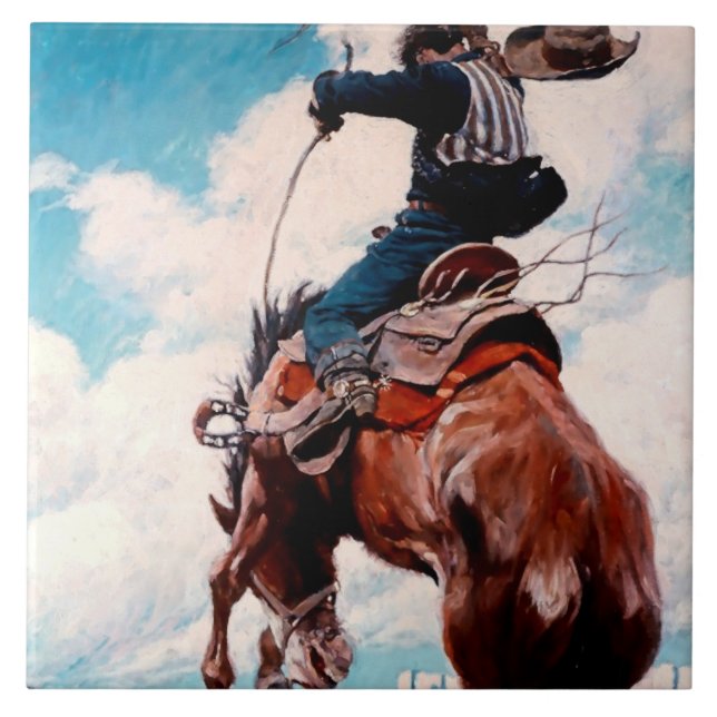NC Wyeth Western Malerei "Bucking" Fliese (Vorderseite)