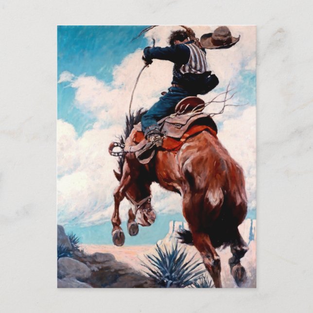 NC Wyeth Western Malerei "Bucking" Postkarte (Vorderseite)