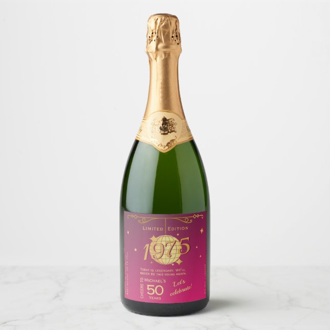 Né 1975 50e anniversaire Étiquette vin rose (Devant)