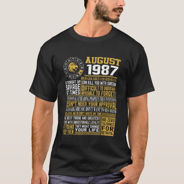 Né août Leo 1987 33e anniversaire cadeaux TShirt (Devant)