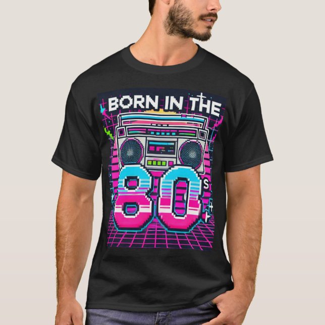 Né dans les années 80 Retro Graphic T-Shirt - Neon (Devant)