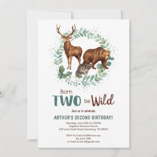 Né Deux Be Wild Woodland Anniversaire Invitation G
