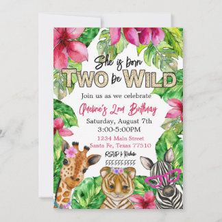 Né DEUX être sauvage Invitation d'anniversaire