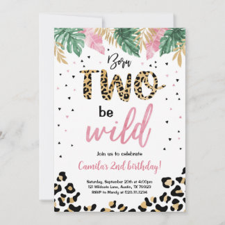 Né Deux Être Wild Anniversaire Leopard Invitation