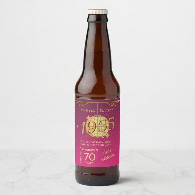 Né en 1955 70e anniversaire fête Étiquette de bièr (Devant)