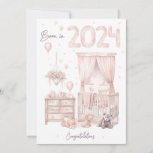 Né en 2024 - Félicitations Nouvelle Carte Bébé Fil