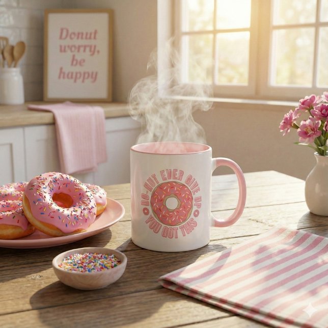 Ne jamais renoncer à la Mug (Encourage someone special with this, "Do-nut Ever Give Up" donut mug! )