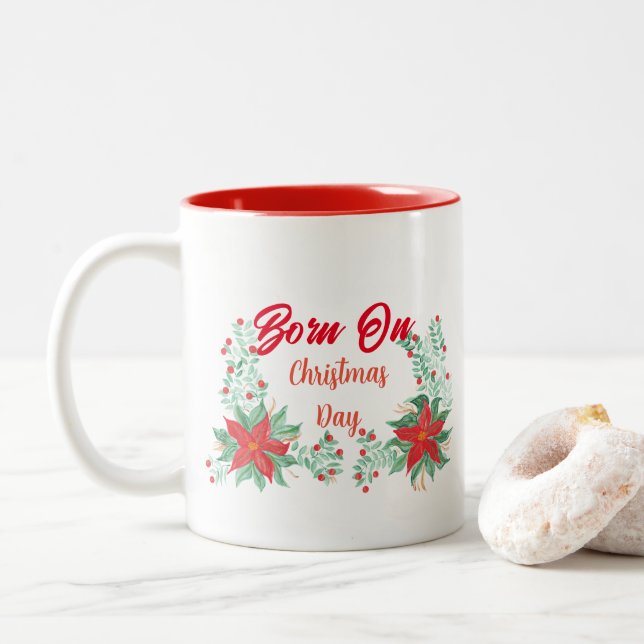 Né le jour de Noël Rouge & blanc Mug à deux tons (Avec donut)